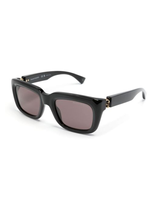 Alexander McQueen Black Floating Skull Rectangle-frame Sunglasses for men