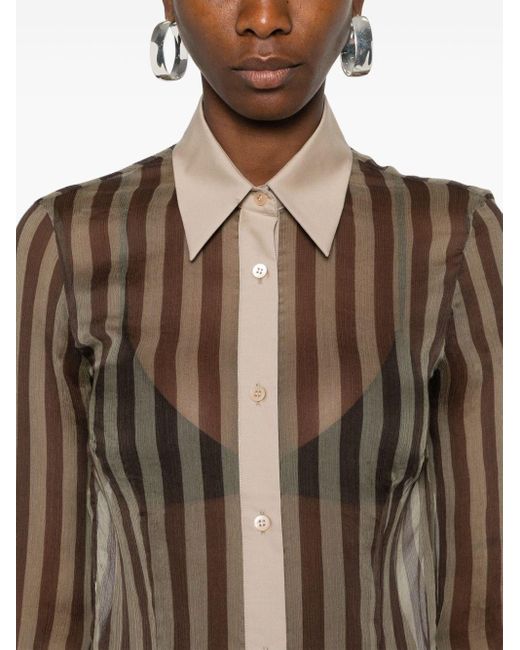 Dries Van Noten Brown Striped Voile Shirt