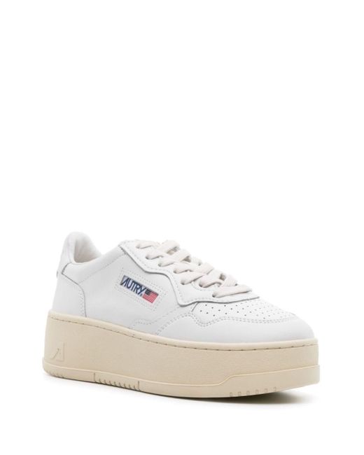 Autry White Sneakers Medalist Platform Low In Pelle Bianca