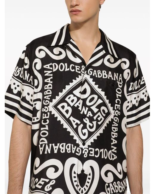 Dolce & Gabbana Black Marina-Print Silk Hawaii Shirt for men