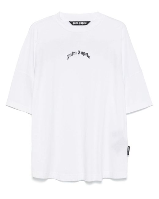 T-Shirt Con Logo Curvo di Palm Angels in White da Uomo