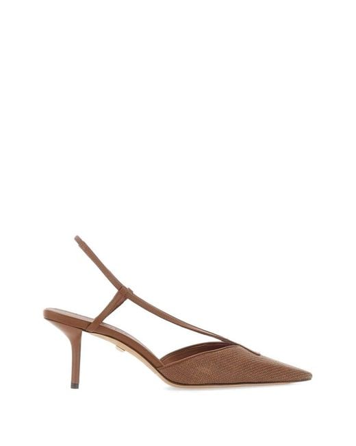 Max Mara Natural Raffia-Effect Canvas Slingbacks
