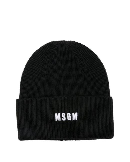 MSGM Black Logo Beanie for men