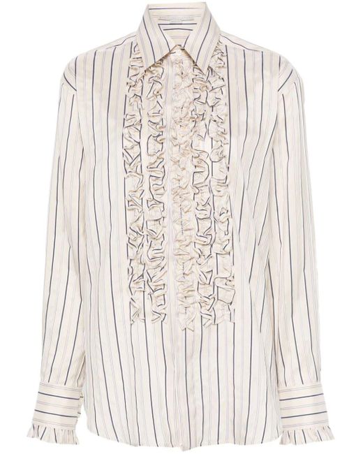 Stella McCartney White Striped Ruffled Shirt