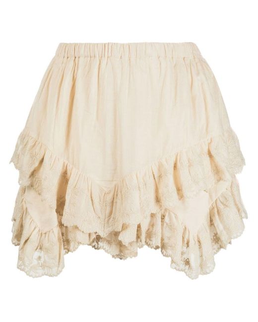 Étoile Isabel Marant Natural Cream Cotton Locadi Ruffled Shorts