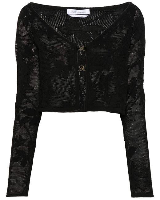 Blumarine Black Embroidered Cropped Cardigan