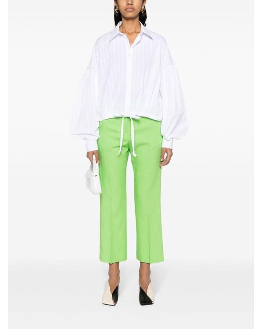 MSGM White Cropped Shirt With Puff Sleeves
