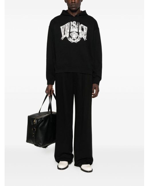 Versace Black Graphic Print Hoodie With Drawstring And Kangaroo Pocket for men