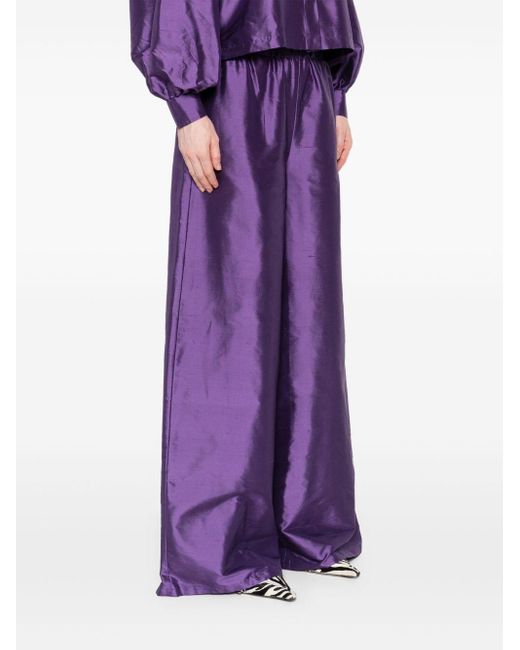 Max Mara Purple Silk Wide-Leg Trousers
