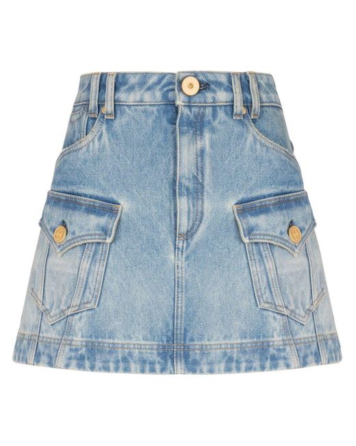 Balmain Blue A-line Mini Denim Skirt