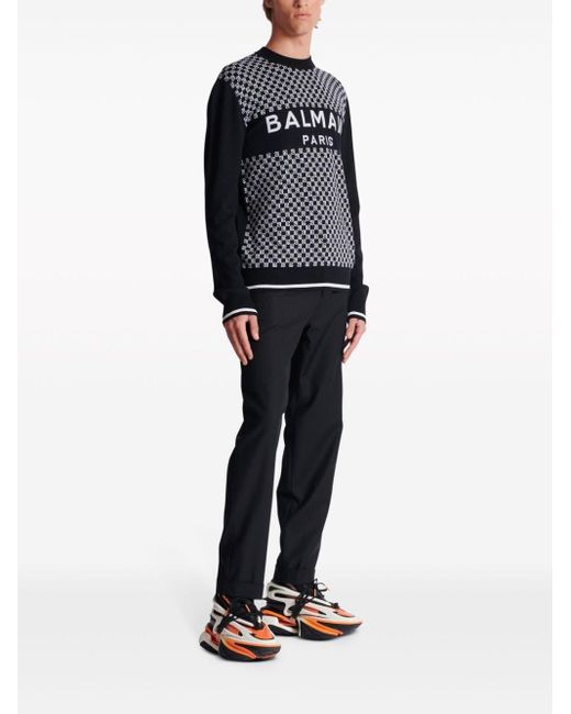Balmain Black Pullover In Jacquard Mini Monogramma for men