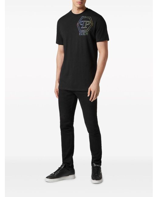 Philipp Plein Black Hexagon Rhinestone-embellished Cotton T-shirt for men