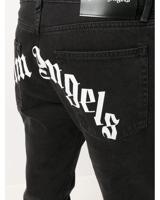 Palm Angels Denim Logo Jeans in Black for Men - Lyst
