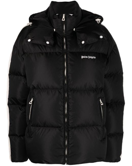 Palm Angels Black Track Hooded Puffer Jacket