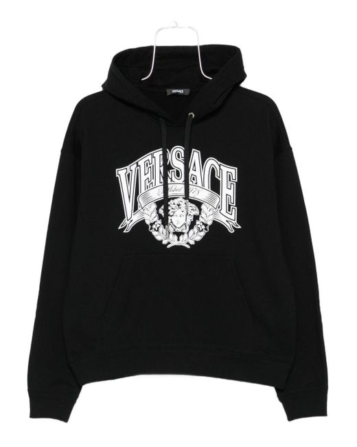 Versace Black Graphic Print Hoodie With Drawstring And Kangaroo Pocket for men