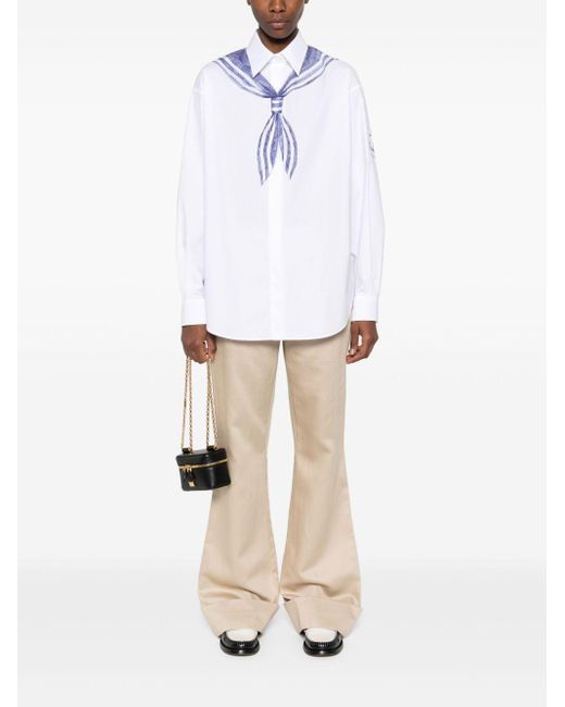CAMICIA IN POPELINE DI COTONE STRETCH di Moschino in Blue