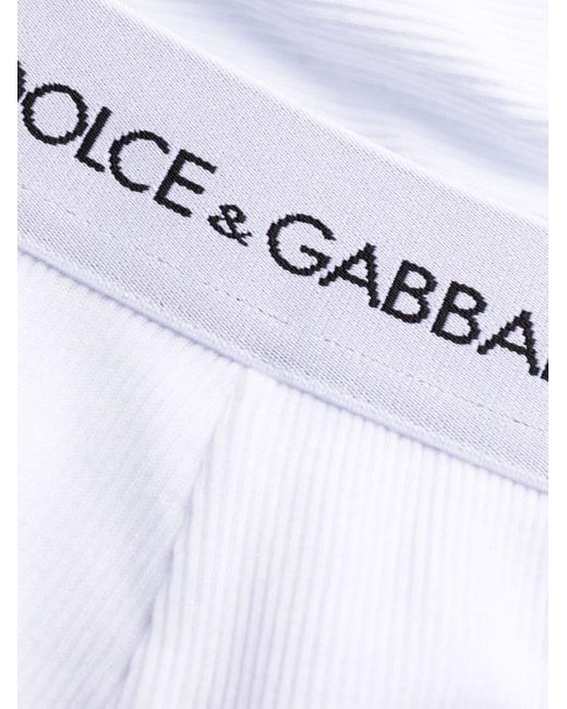 Dolce & Gabbana White Logo-waistband Ribbed-knit Briefs for men