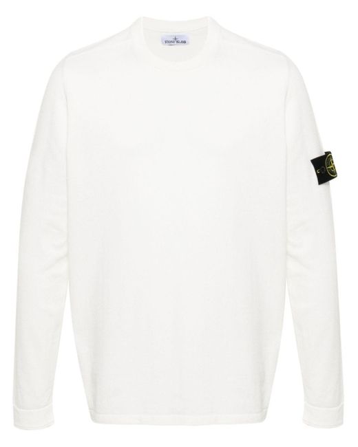 Stone Island White Logo Cotton Sweater for men