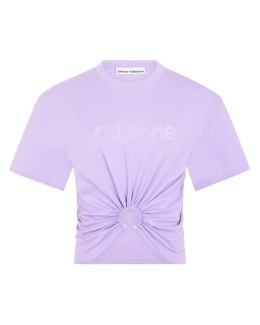 Rabanne Purple Cotton Jersey Cropped Top