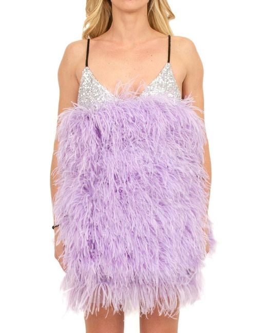 Attico Purple Feather Mini Dress