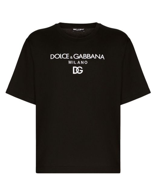 T-SHIRT LOGO RICAMATO di Dolce & Gabbana in Black da Uomo