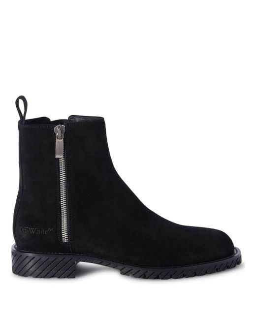Off-White c/o Virgil Abloh Black Military Zipped Suede Ankle Boots for men