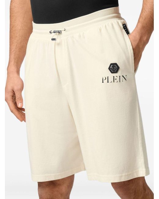 Philipp Plein Natural Logo-Appliqué Track Shorts for men