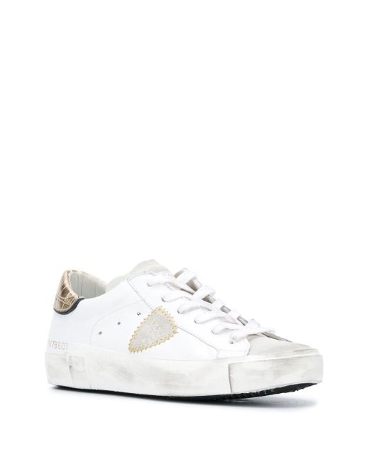 Philippe Model White Contrasting Croc-Effect Sneakers