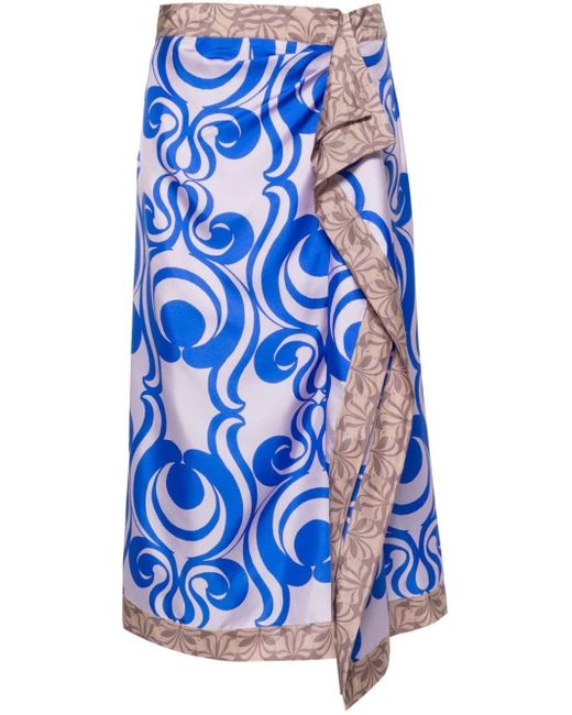 Dries Van Noten Blue Silk Twill Skirt