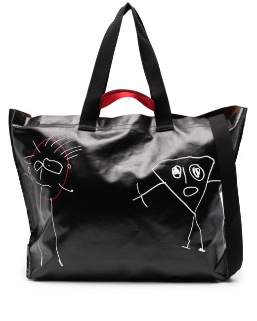 Plan C Large Black "pili E Bianca" Shopper