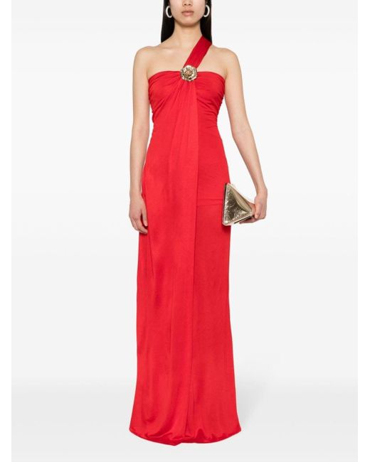 Blumarine Red One-shoulder Dress With Bijou Rose