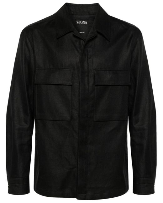 Zegna Black Leather Jacket for men