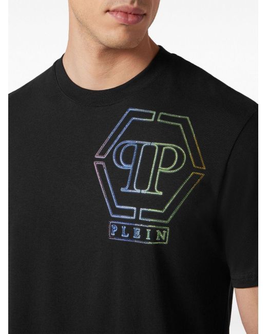 Philipp Plein Black Hexagon Rhinestone-embellished Cotton T-shirt for men