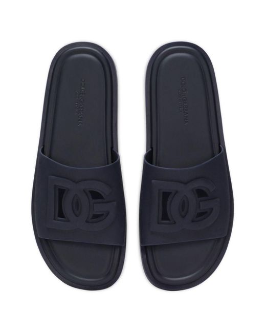 Dolce & Gabbana Blue Logo-embossed Cut-out Slides for men