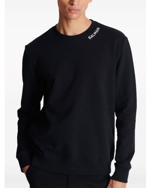 Balmain Blue Logo-embroidered Organic-cotton Sweatshirt for men