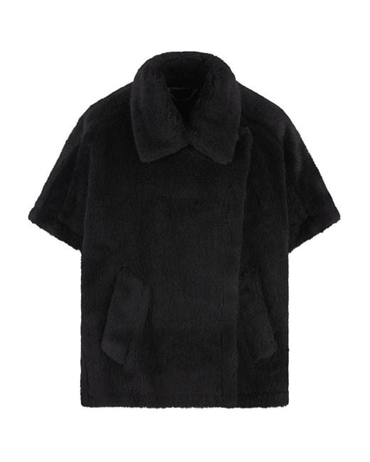 Max Mara Black Alpaca And Wool Teddy Cape