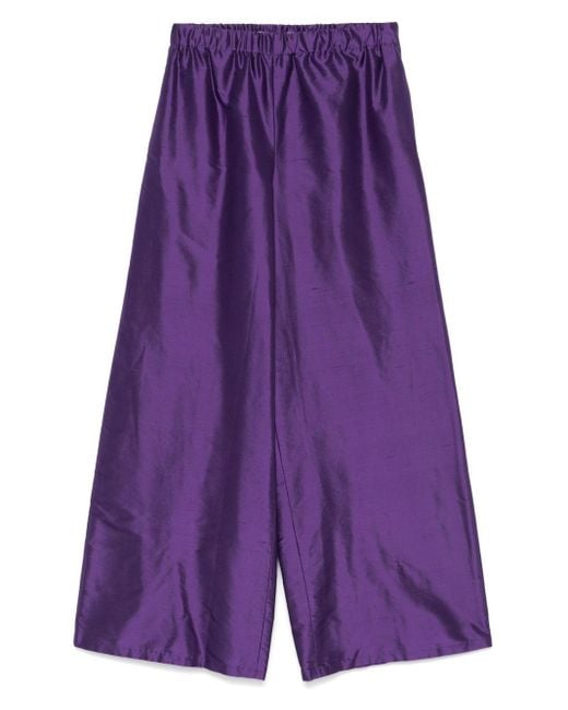 Max Mara Purple Silk Wide-Leg Trousers