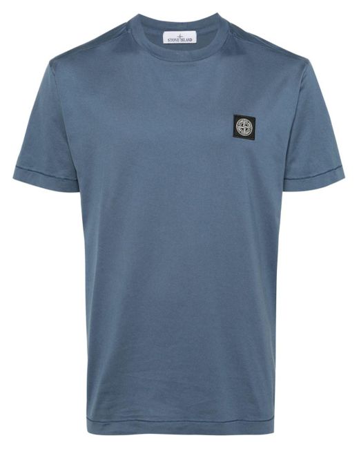 Stone Island Blue Logo Cotton T-Shirt for men
