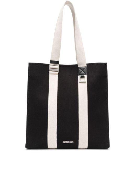 Jacquemus Black Grosgrain Messenger Tote Bag, Fringed Detailing, Xs Size.
