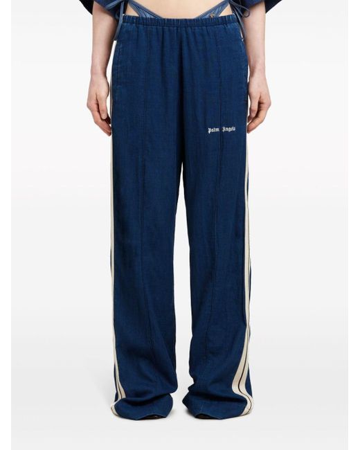 Palm Angels Blue Side-stripe Chambray Trousers