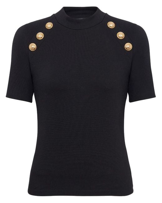 Balmain Black Button-detail T-shirt