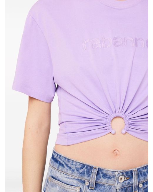 Rabanne Purple Cotton Jersey Cropped Top
