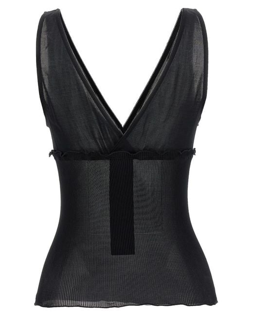 Saint Laurent Black Solid V Neck Top