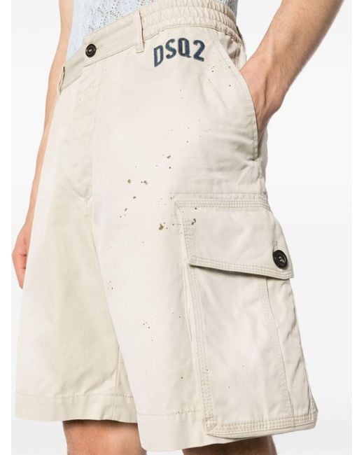 DSquared² Natural Paint Splatter-Detail Cargo Shorts for men
