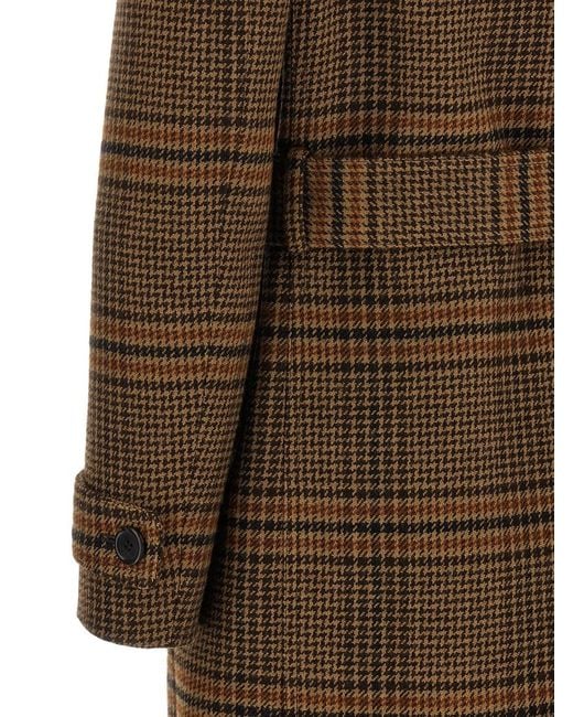 Saint Laurent Brown Prince Of Wales Wool Coat