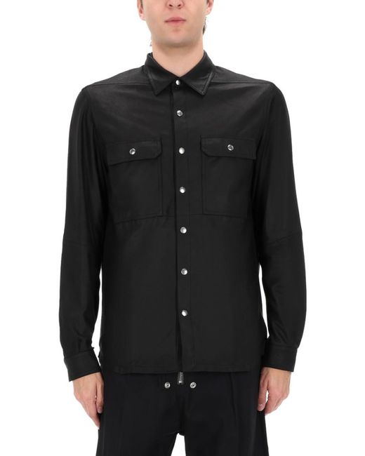 Rick Owens Black Solid Shirt Collar Jacket for men