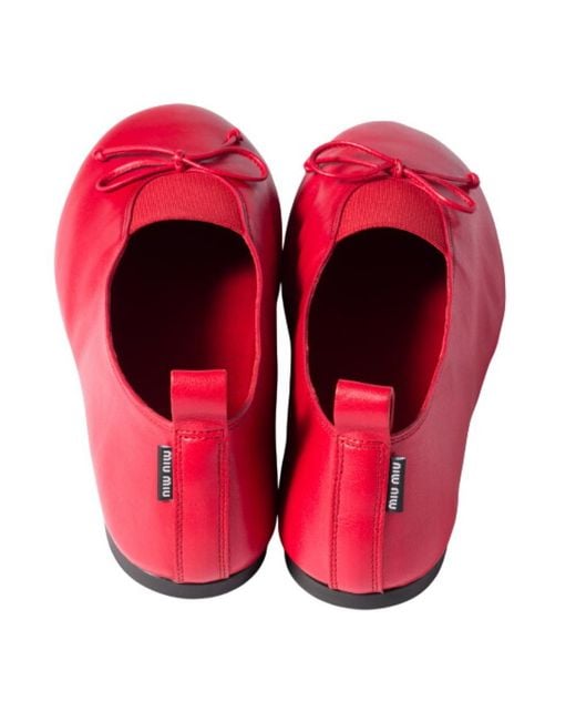 Miu Miu Red Solid Ballet Flats
