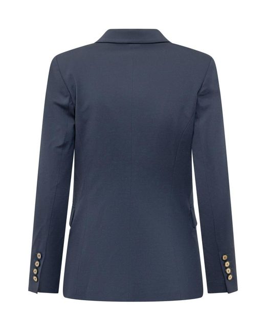 Pinko Blue Solid Notched Lapel Blazer