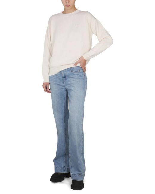 Ballantyne White Solid Crew Neck Sweater