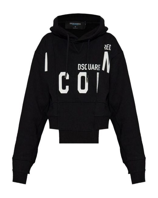 DSquared² Black Cotton Cropped Hoodie
